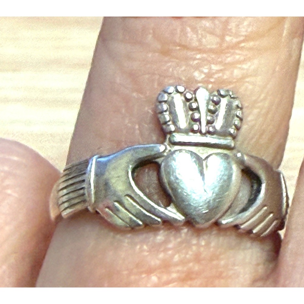 Vintage Sterling Silver Claddagh Ring Size 6 Irish Celtic Heart Crown Hands